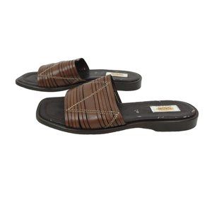 Talbots Leather Sandals Flats Womens Size 7M Brown Open Toe Shoes Made In Italy